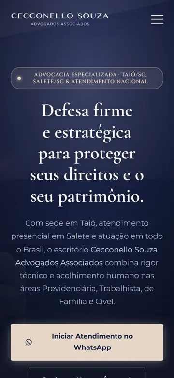 Site Cecconello Souza Advogados no celular