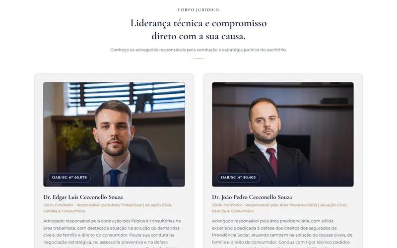 Seção 1 do site Cecconello Souza Advogados
