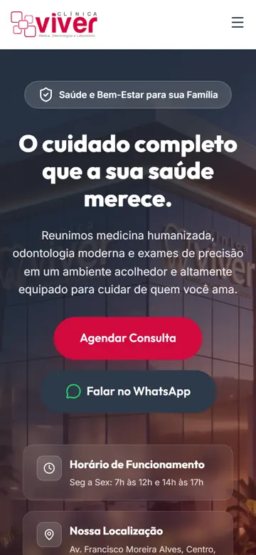 Site Clínica Viver no celular