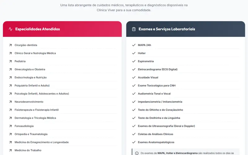 Seção 2 do site Clínica Viver