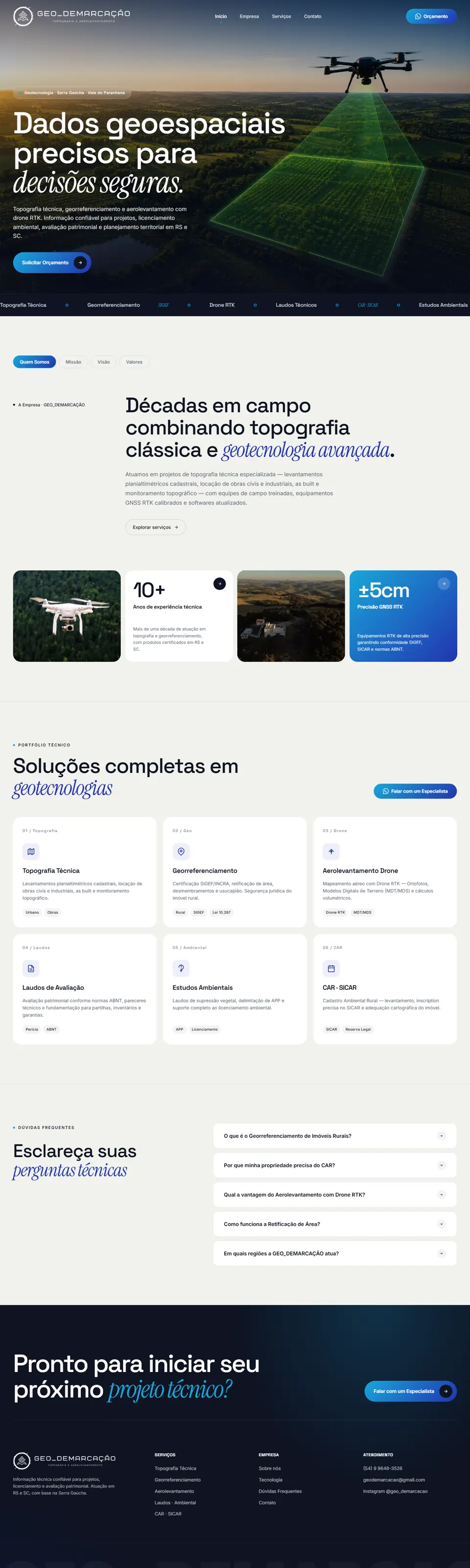 Página inicial completa do site Geo Demarcação