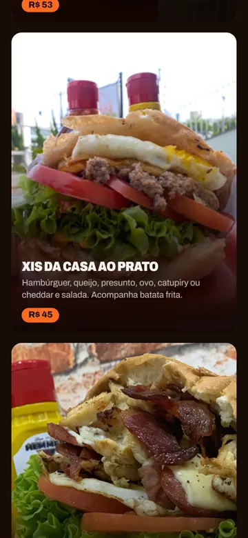 Tela 3 do site Hamburgueria Parador no celular: cada item com preço, pronto para o pedido