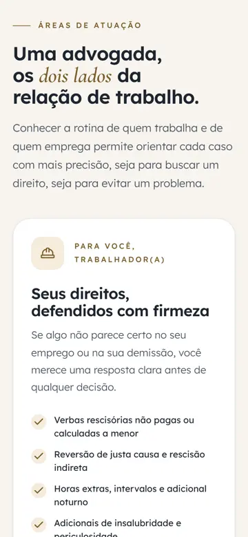 Tela 2 do site Liange Ortiz Mendes no celular: cada público com a sua lista de direitos e de serviços
