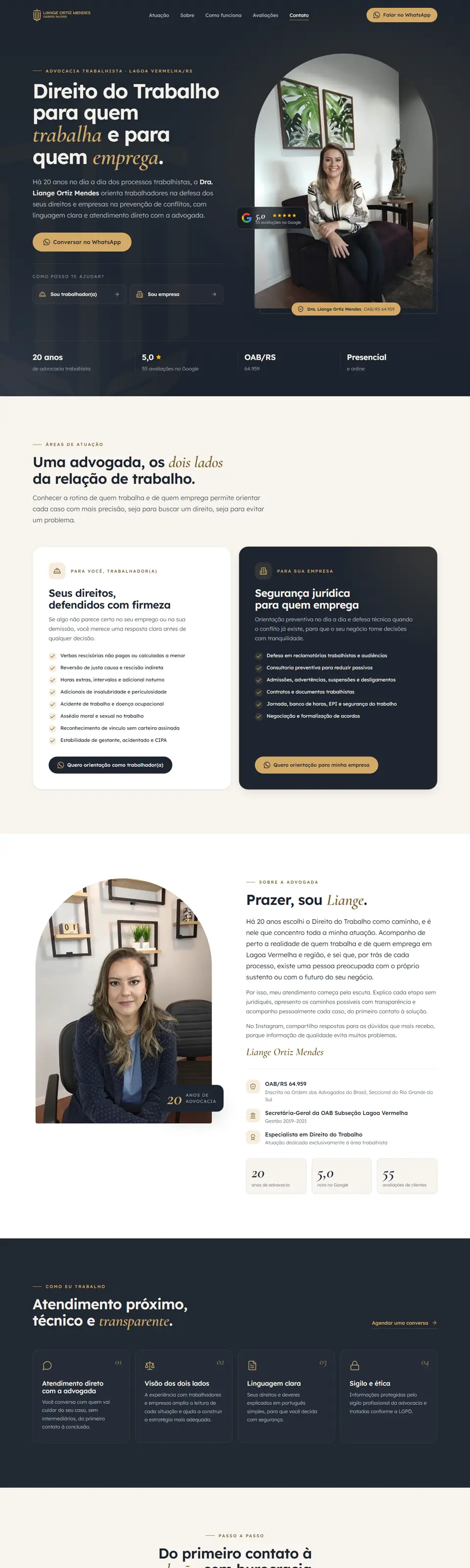 Página inicial completa do site Liange Ortiz Mendes