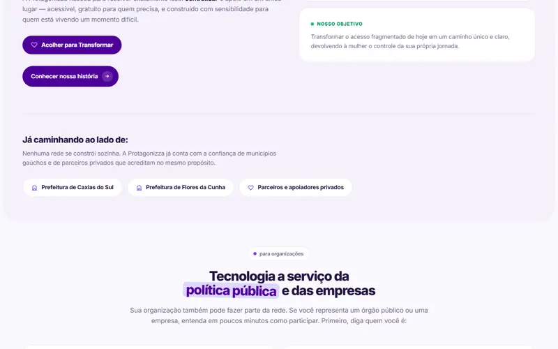Seção 2 do site Protagonizza