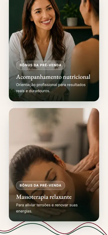 Tela 3 do site Vinhedos Saúde e Bem-Estar no celular: os bônus da pré-venda em destaque
