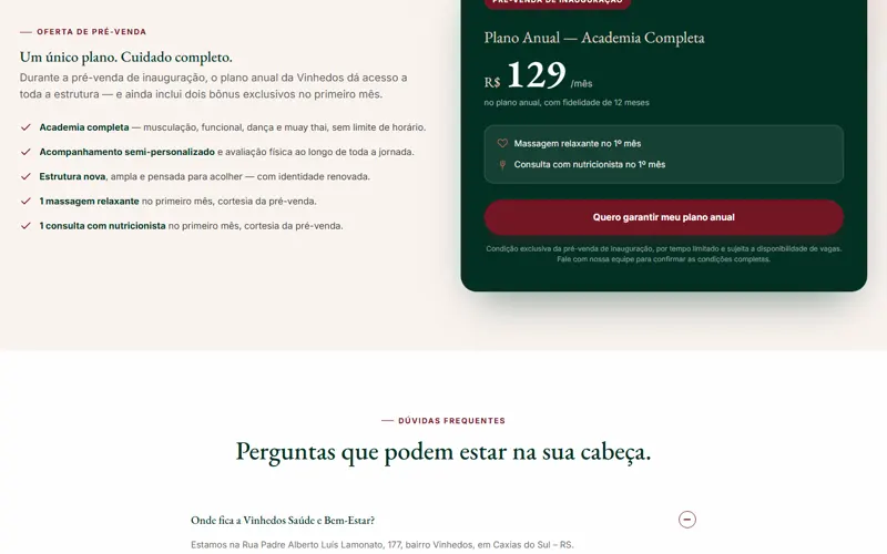 Seção 2 do site Vinhedos Saúde e Bem-Estar