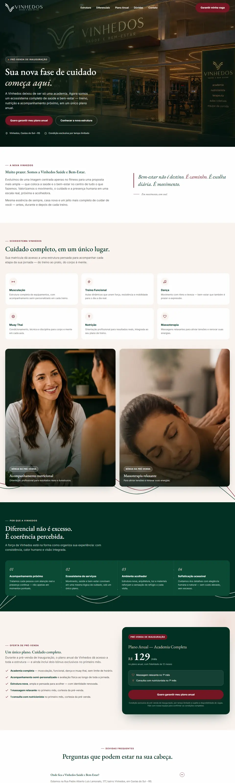 Página inicial completa do site Vinhedos Saúde e Bem-Estar